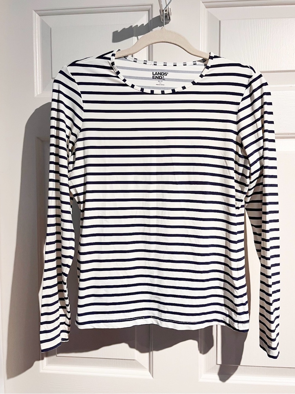 Lands' End Navy and White Striped Long-Sleeve Tee